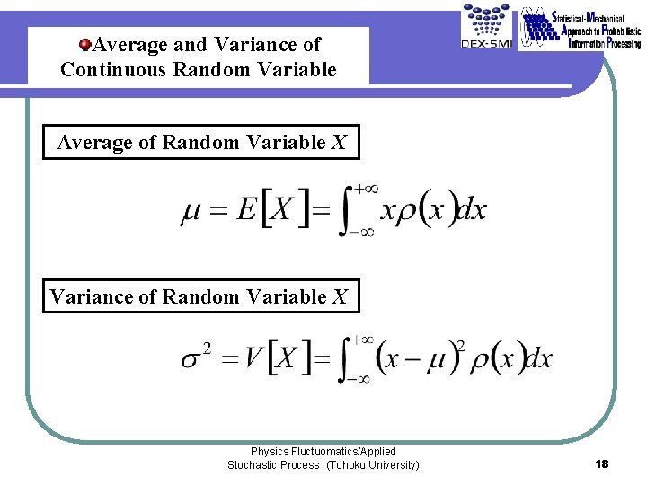 Average and Variance of Continuous Random Variable Average of Random Variable X Variance of Average and Variance of Continuous Random Variable Average of Random Variable X Variance of
