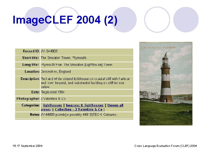 Image. CLEF 2004 (2) 15 -17 September 2004 Cross Language Evaluation Forum (CLEF) 2004
