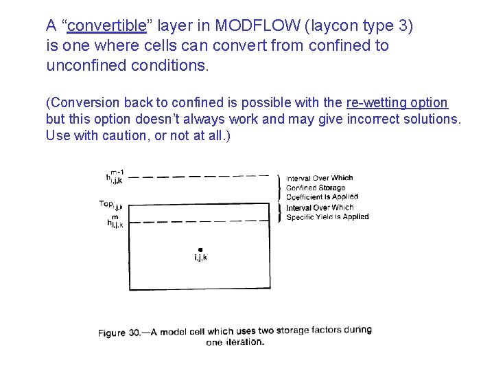 A “convertible” layer in MODFLOW (laycon type 3) is one where cells can convert