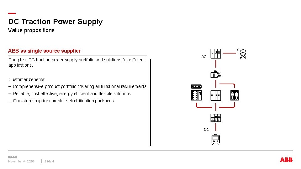 — DC Traction Power Supply Value propositions ABB as single source supplier Complete DC