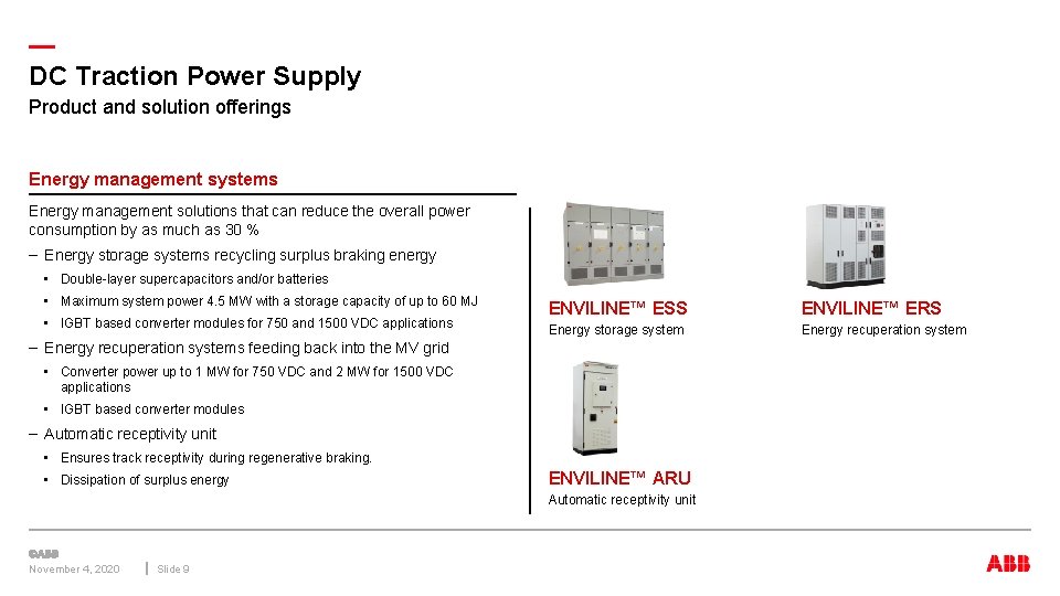 — DC Traction Power Supply Product and solution offerings Energy management systems Energy management