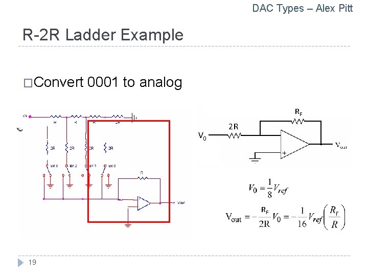 DAC Types – Alex Pitt R-2 R Ladder Example �Convert 0001 to analog R