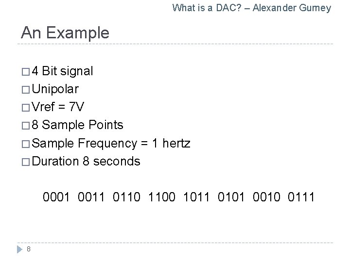 What is a DAC? – Alexander Gurney An Example � 4 Bit signal �