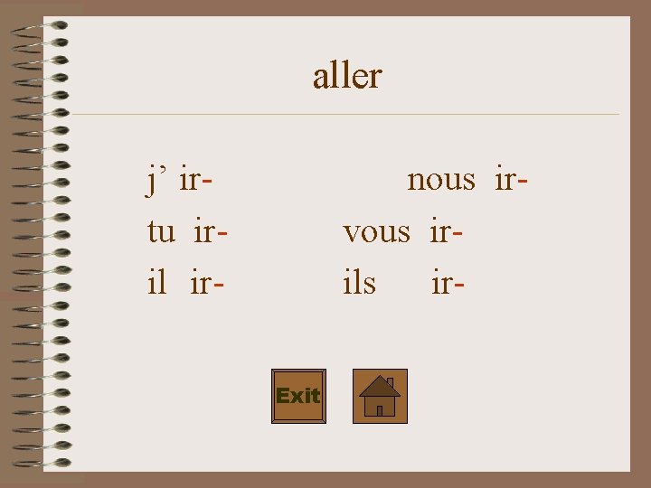 aller j’ irtu iril ir- nous irvous irils ir. Exit 