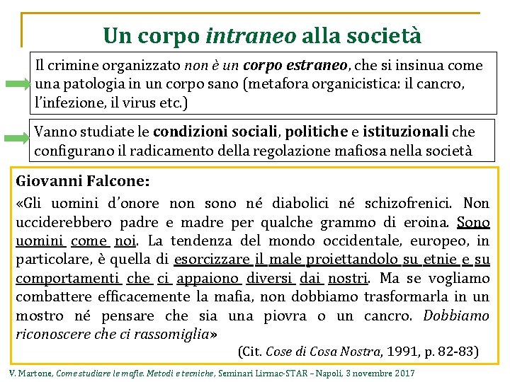 Un corpo intraneo alla società Il crimine organizzato non è un corpo estraneo, che