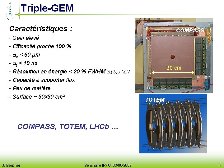 Triple-GEM Caractéristiques : COMPASS - Gain élevé - Efficacité proche 100 % - x