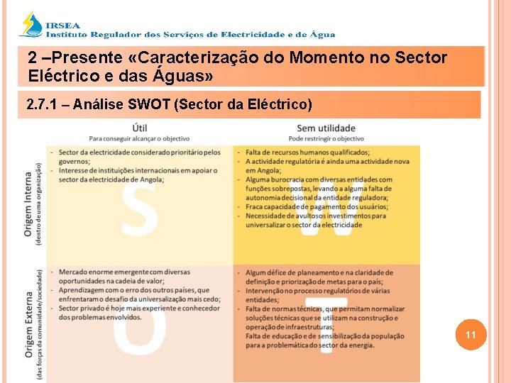 2 –Presente «Caracterização do Momento no Sector Eléctrico e das Águas» 2. 7. 1