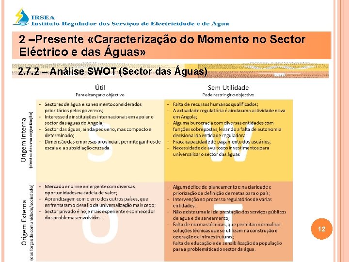 2 –Presente «Caracterização do Momento no Sector Eléctrico e das Águas» 2. 7. 2