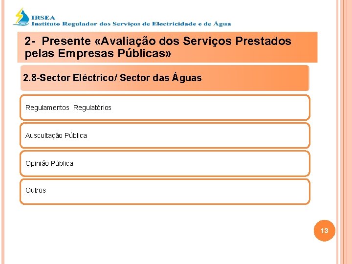 2 - Presente «Avaliação dos Serviços Prestados pelas Empresas Públicas» 2. 8 -Sector Eléctrico/