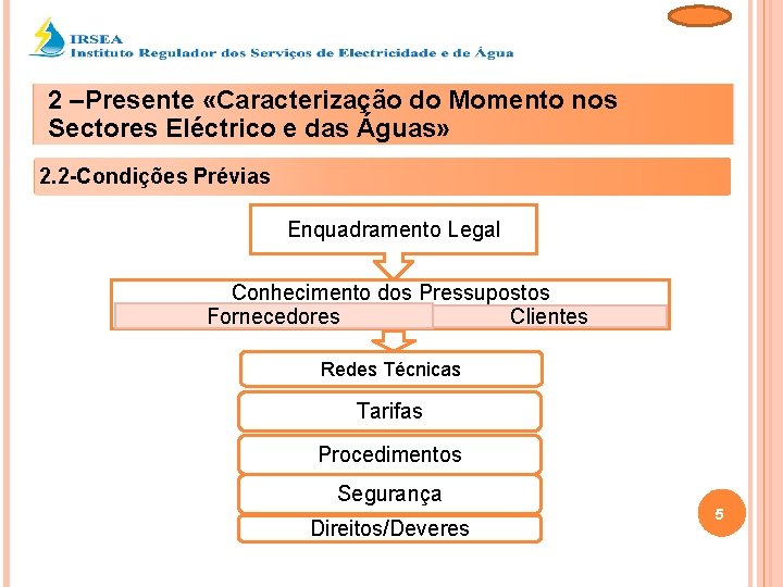 2 –Presente «Caracterização do Momento nos Sectores Eléctrico e das Águas» 2. 2 -Condições