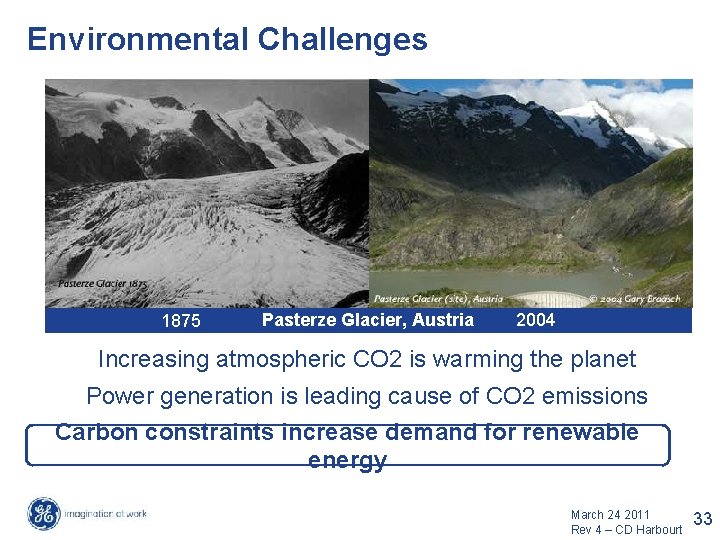 Environmental Challenges 1875 Pasterze Glacier, Austria 2004 Increasing atmospheric CO 2 is warming the Environmental Challenges 1875 Pasterze Glacier, Austria 2004 Increasing atmospheric CO 2 is warming the