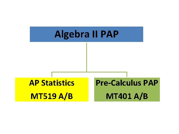 Algebra II PAP AP Statistics Pre-Calculus PAP MT 519 A/B MT 401 A/B 