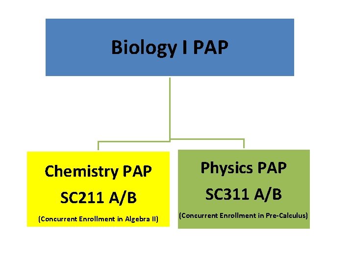 Biology I PAP SC 211 A/B Physics PAP SC 311 A/B (Concurrent Enrollment in