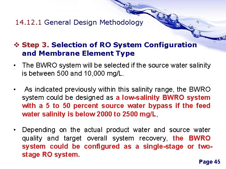 14. 12. 1 General Design Methodology v Step 3. Selection of RO System Configuration