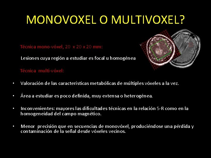 MONOVOXEL O MULTIVOXEL? Técnica mono-vóxel, 20 x 20 mm: Lesiones cuya región a estudiar