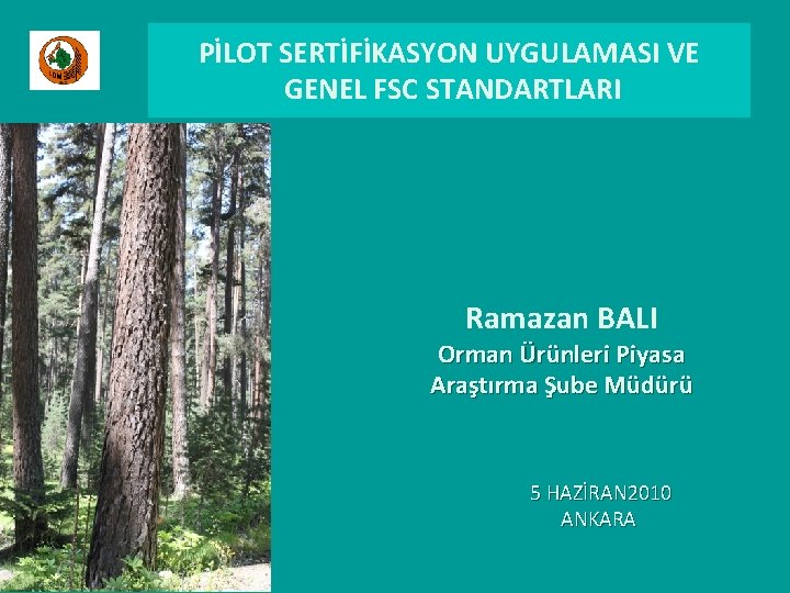 PİLOT SERTİFİKASYON UYGULAMASI VE GENEL FSC STANDARTLARI Ramazan BALI Orman Ürünleri Piyasa Araştırma Şube