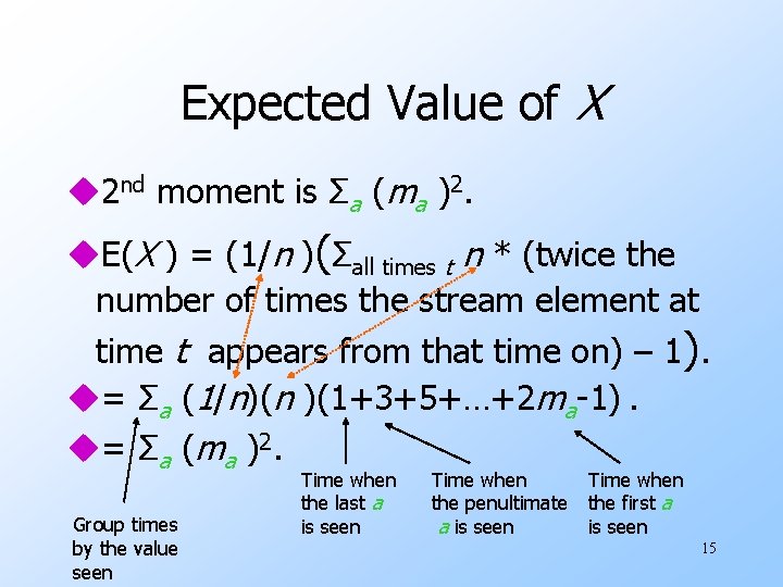 Expected Value of X u 2 nd moment is Σa (ma )2. u. E(X