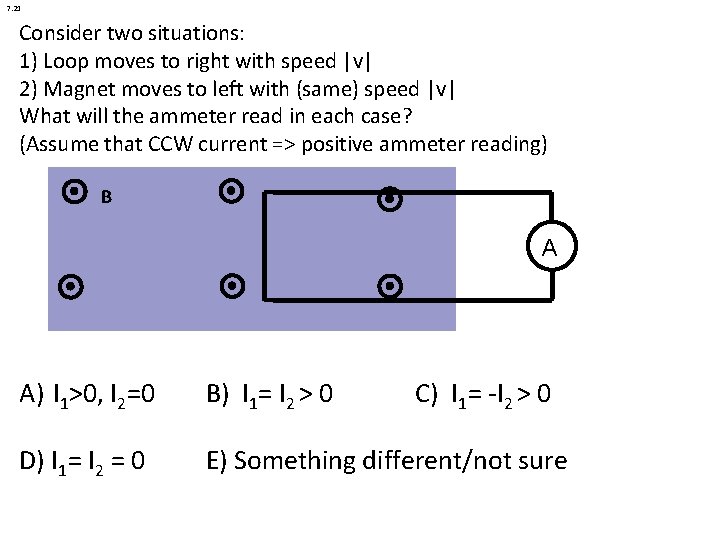 7. 21 Consider two situations: 1) Loop moves to right with speed |v| 2) 7. 21 Consider two situations: 1) Loop moves to right with speed |v| 2)
