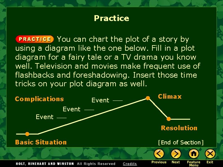 Practice You can chart the plot of a story by using a diagram like