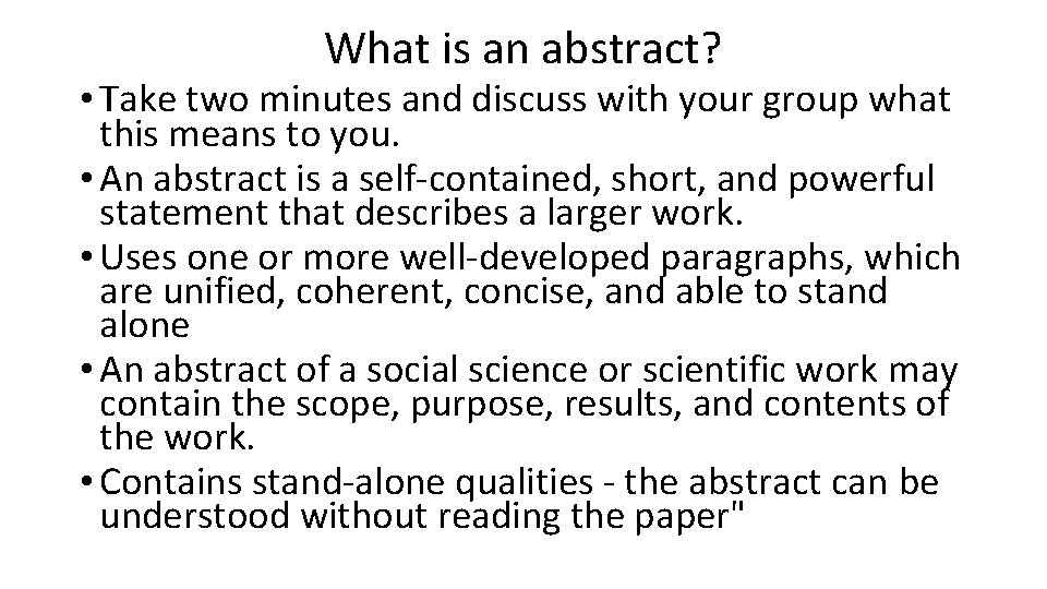 Writing An Abstract Or How To Write An