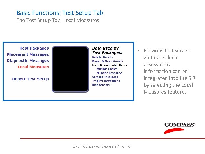 Basic Functions: Test Setup Tab The Test Setup Tab; Local Measures • Previous test