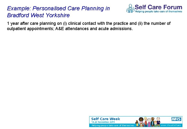 Example: Personalised Care Planning in Bradford West Yorkshire 1 year after care planning on