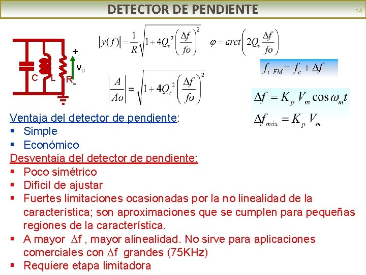 DETECTOR DE PENDIENTE 14 + C L vo R- Ventaja del detector de pendiente: