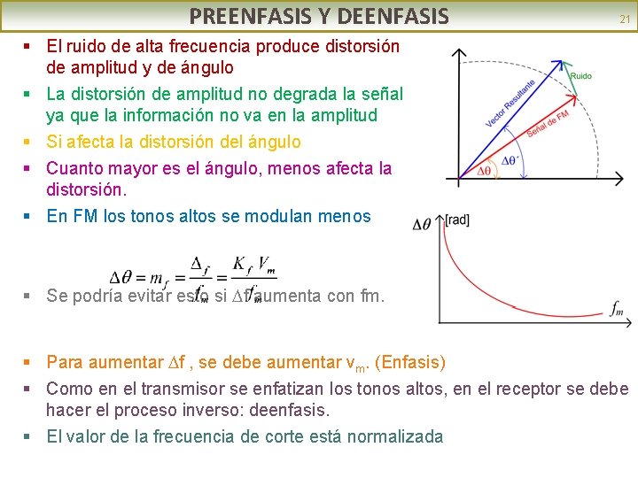 PREENFASIS Y DEENFASIS 21 § El ruido de alta frecuencia produce distorsión de amplitud