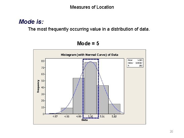 Measures of Location Mode is: The most frequently occurring value in a distribution of