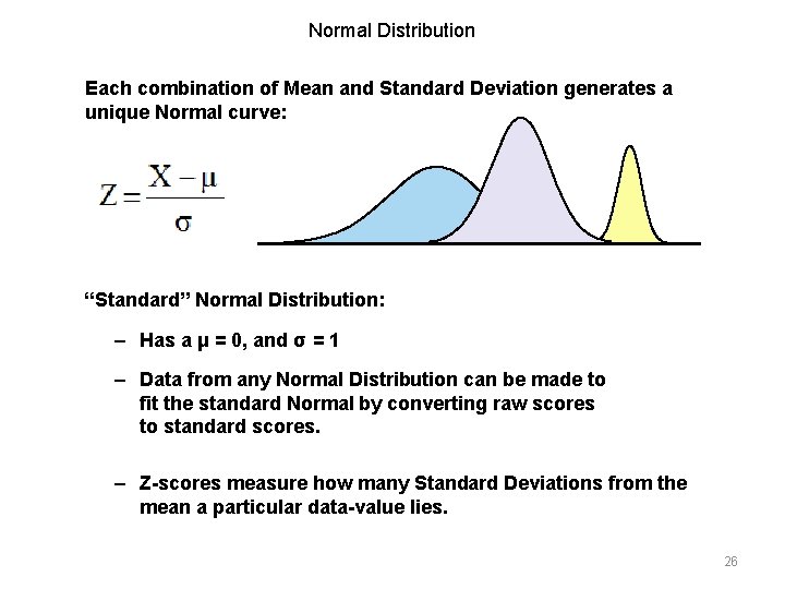 Normal Distribution Each combination of Mean and Standard Deviation generates a unique Normal curve: