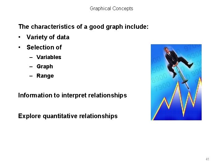 Graphical Concepts The characteristics of a good graph include: • Variety of data •