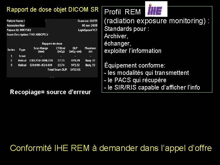 Rapport de dose objet DICOM SR Profil REM (radiation exposure monitoring) : Standards pour Rapport de dose objet DICOM SR Profil REM (radiation exposure monitoring) : Standards pour