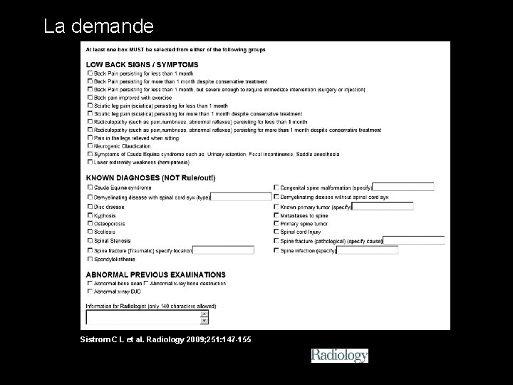 La demande Example of ROE form displayed after provider selects MR imaging of the La demande Example of ROE form displayed after provider selects MR imaging of the