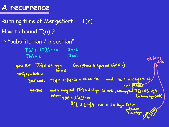 A recurrence Running time of Merge. Sort: How to bound T(n) ? -> “substitution A recurrence Running time of Merge. Sort: How to bound T(n) ? -> “substitution