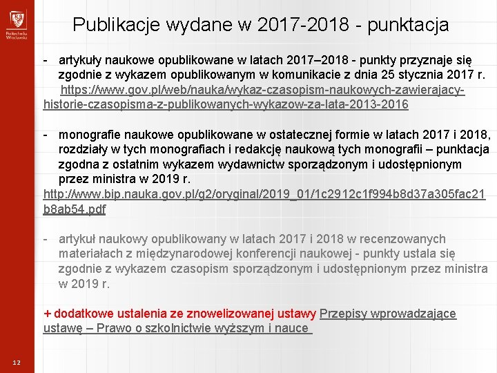 Publikacje wydane w 2017 -2018 - punktacja - artykuły naukowe opublikowane w latach 2017–