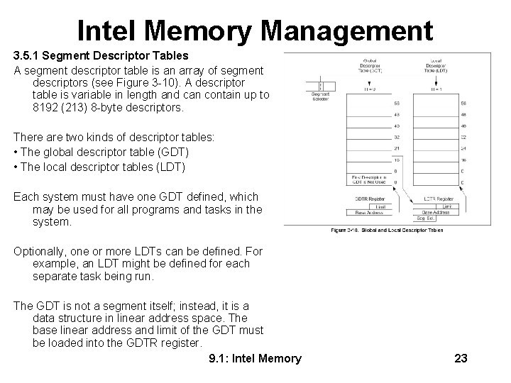 Intel Memory Management 3. 5. 1 Segment Descriptor Tables A segment descriptor table is