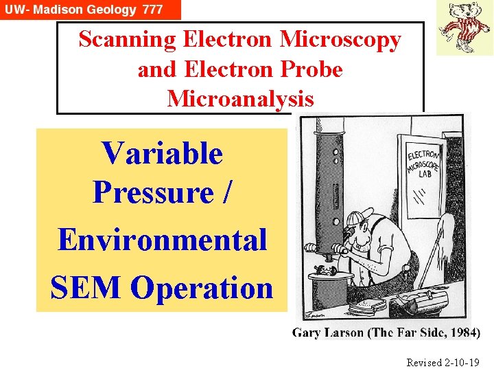 Scanning Electron Microscopy and Electron Probe Microanalysis Variable Pressure / Environmental SEM Operation Revised