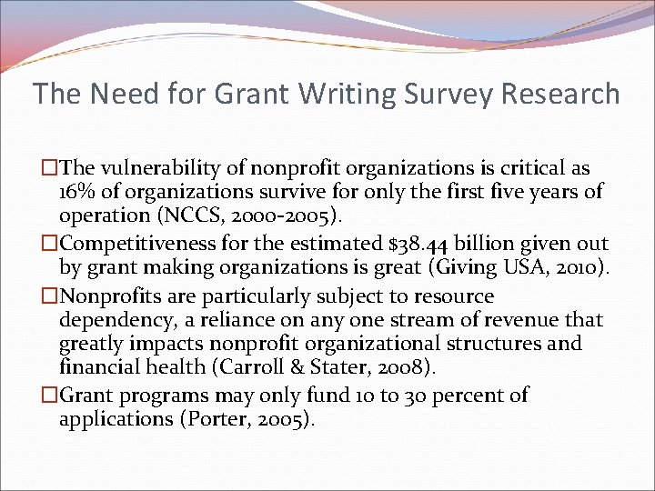 The Need for Grant Writing Survey Research �The vulnerability of nonprofit organizations is critical The Need for Grant Writing Survey Research �The vulnerability of nonprofit organizations is critical