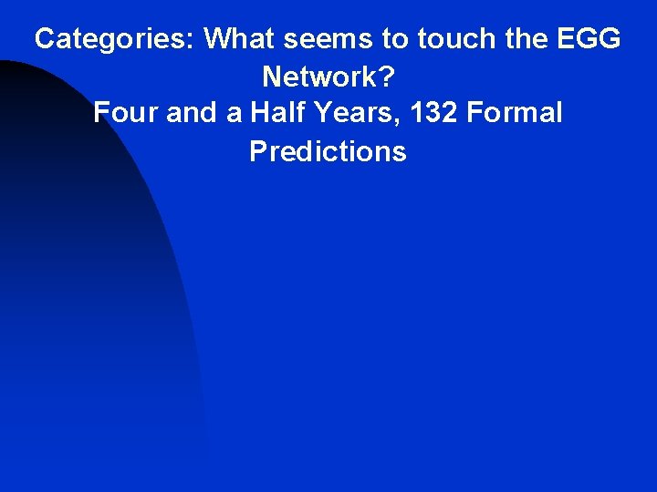 Categories: What seems to touch the EGG Network? Four and a Half Years, 132 Categories: What seems to touch the EGG Network? Four and a Half Years, 132