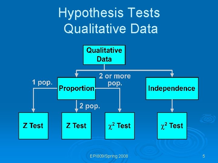 Hypothesis Tests Qualitative Data EPI 809/Spring 2008 5 