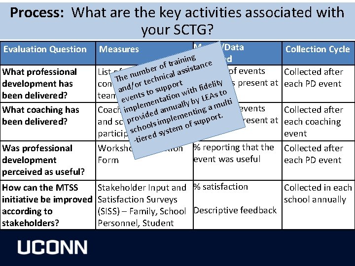 Process: What are the key activities associated with your SCTG? Evaluation Question What professional