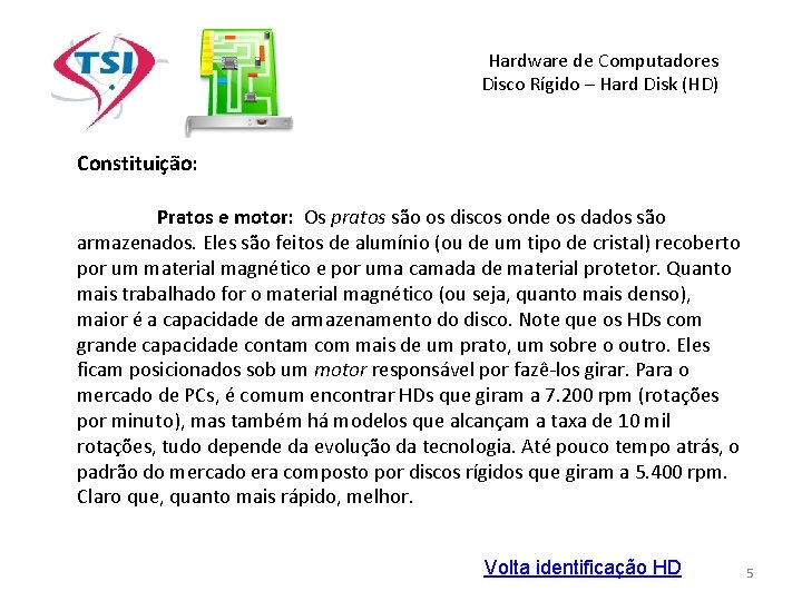 Hardware de Computadores Disco Rígido – Hard Disk (HD) Constituição: Pratos e motor: Os Hardware de Computadores Disco Rígido – Hard Disk (HD) Constituição: Pratos e motor: Os