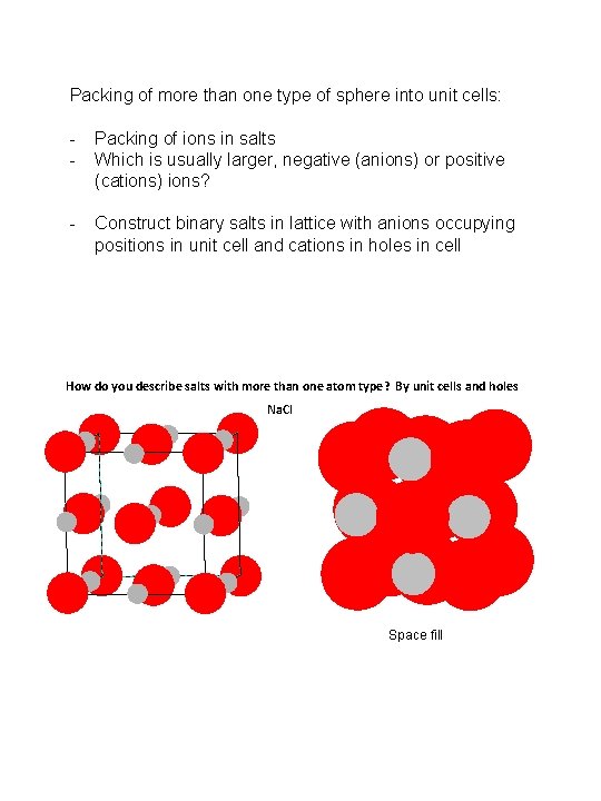Packing of more than one type of sphere into unit cells: - Packing of