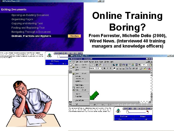 Online Training Boring? From Forrester, Michelle Delio (2000), Wired News. (Interviewed 40 training managers