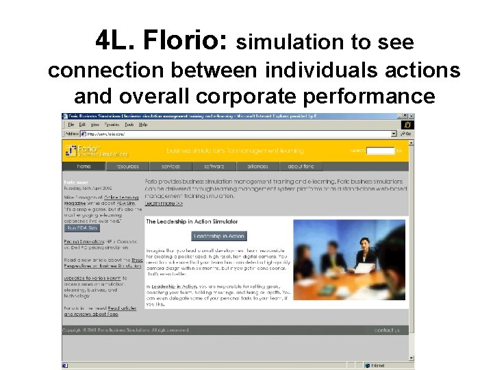 4 L. Florio: simulation to see connection between individuals actions and overall corporate performance