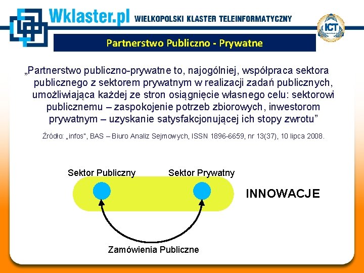 Partnerstwo Publiczno - Prywatne „Partnerstwo publiczno-prywatne to, najogólniej, współpraca sektora publicznego z sektorem prywatnym