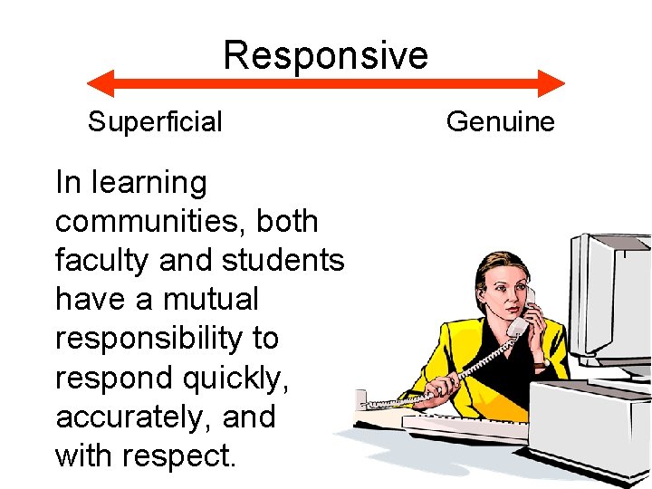 Responsive Superficial In learning communities, both faculty and students have a mutual responsibility to