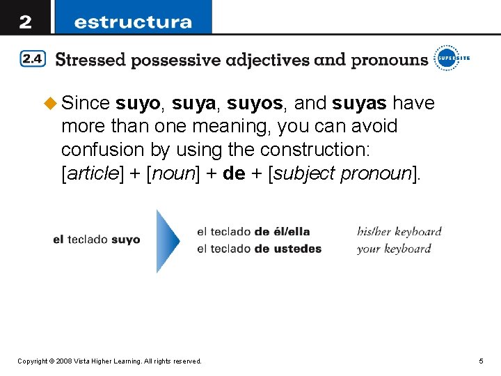 u Since suyo, suya, suyos, and suyas have more than one meaning, you can