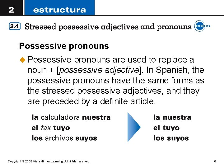 Possessive pronouns u Possessive pronouns are used to replace a noun + [possessive adjective].