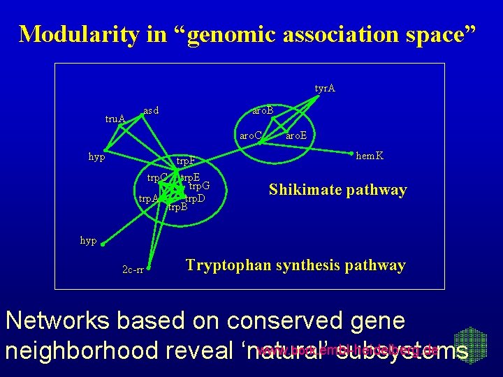 Modularity in “genomic association space” tyr. A tru. A asd aro. B aro. C